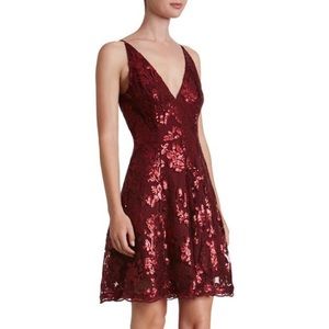 Dress the Population Morgan Sequin Maroon Fit Flare Dress